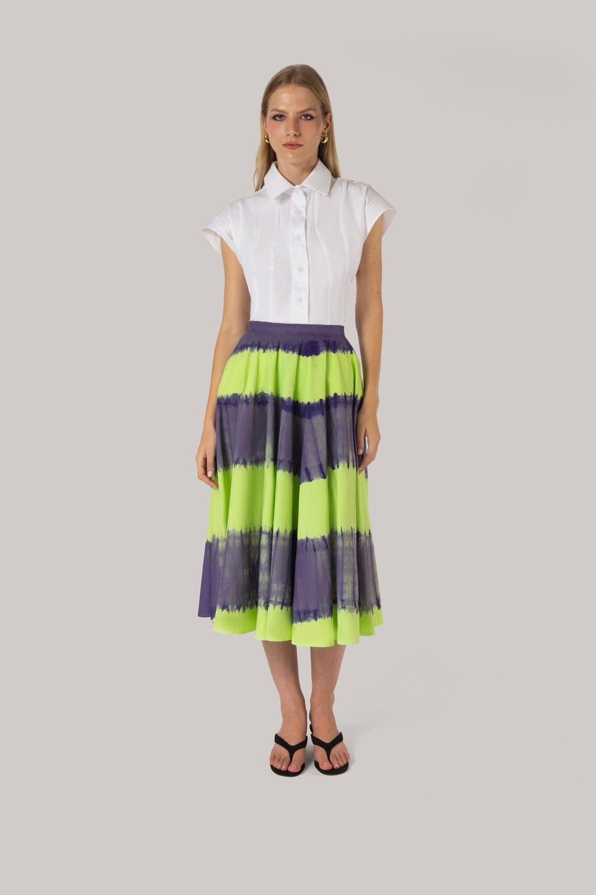Larroude Sharon Skirt Purple and Green Tie Dye Cotton
