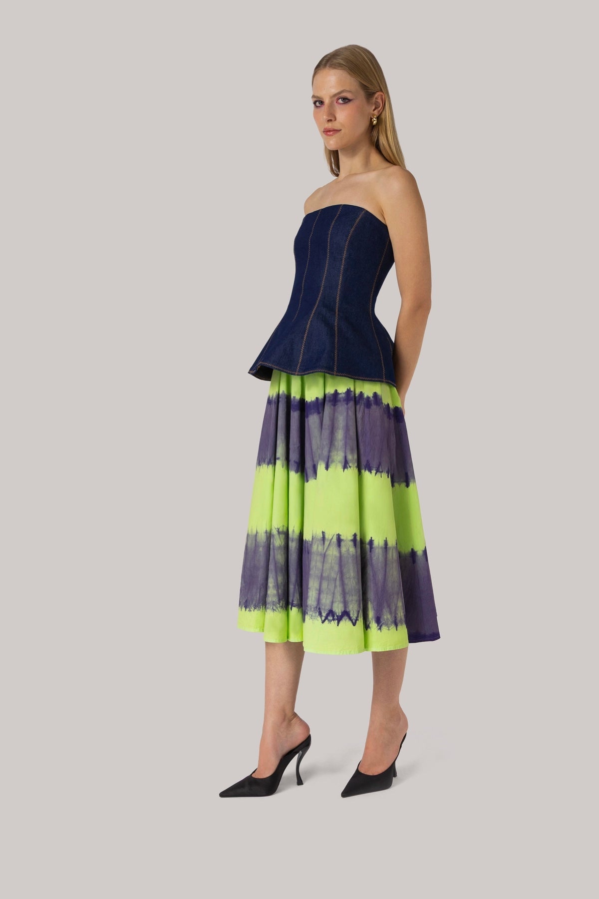 Larroude Sharon Skirt Purple and Green Tie Dye Cotton