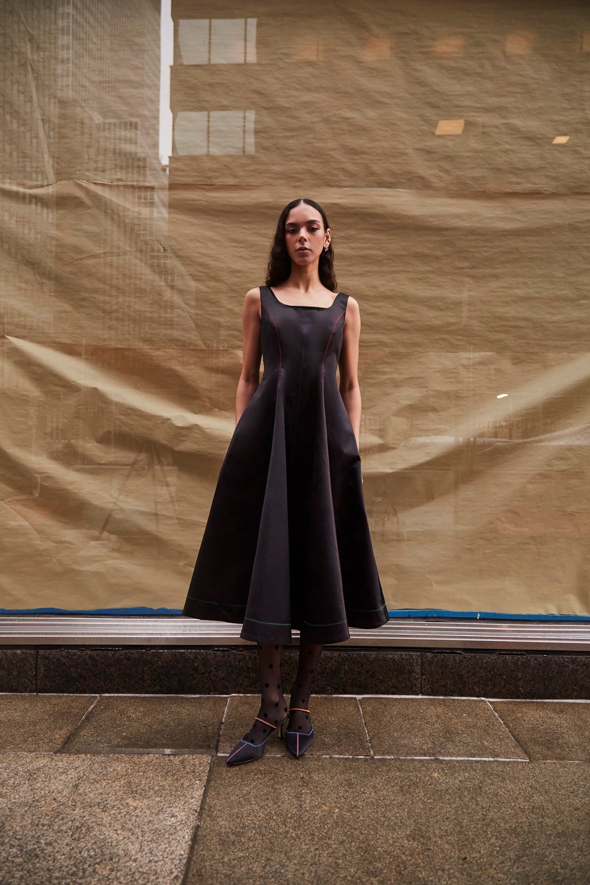 Larroude Sophia Dress In Black Satin