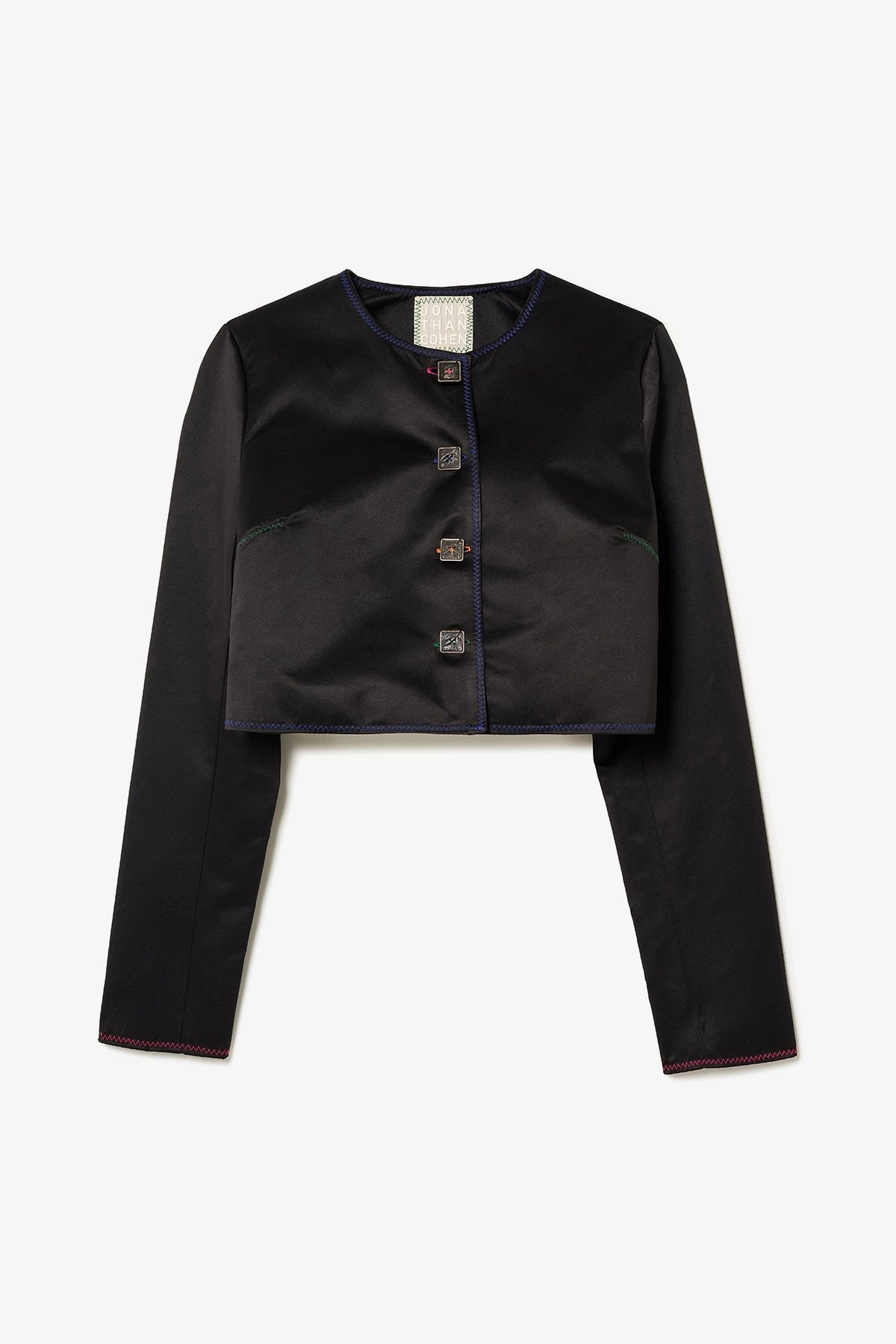 Larroude Gloria Cropped Jacket In Black Satin