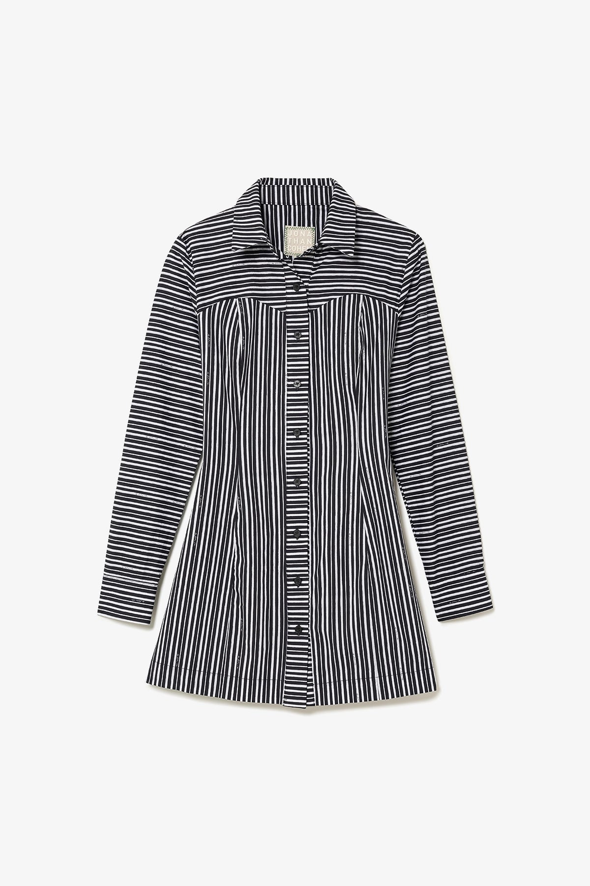 Larroude Annie Bustier Dress In Black and White Striped Cotton