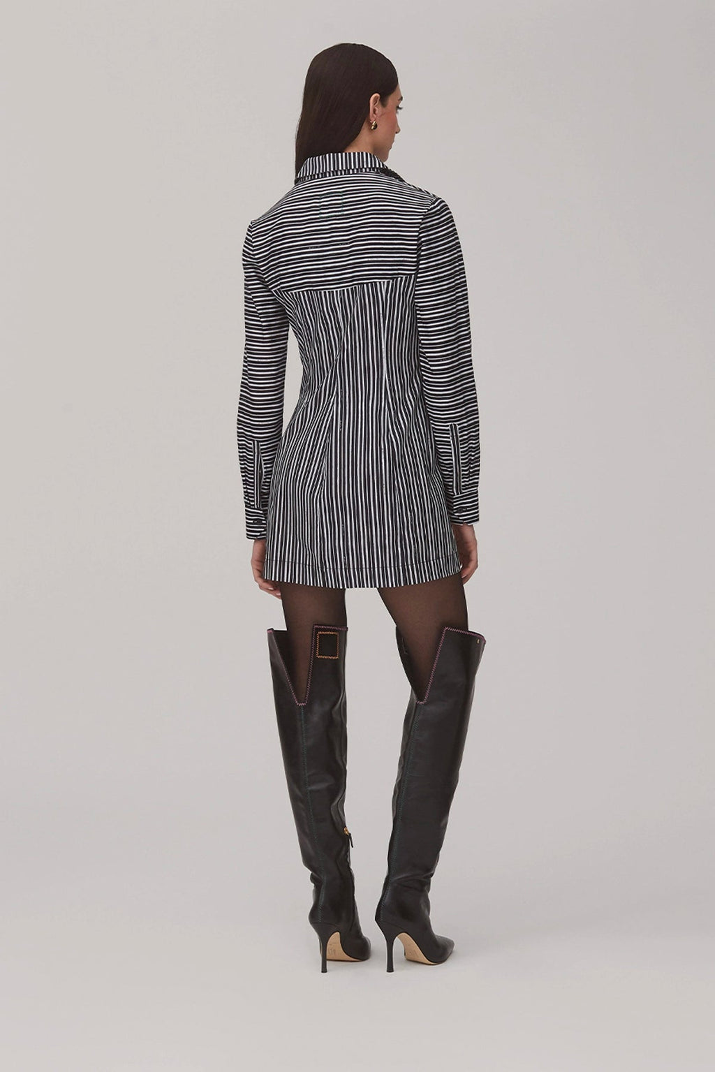 Larroude Annie Bustier Dress In Black and White Striped Cotton