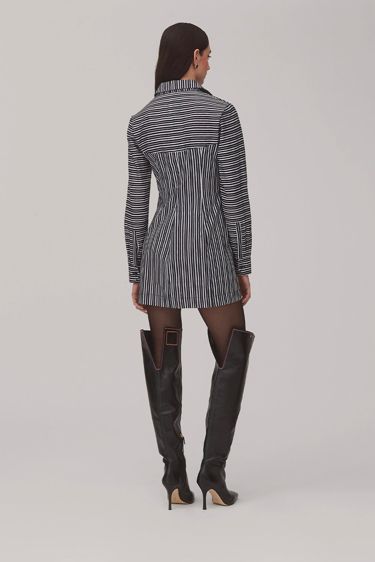Larroude Annie Bustier Dress In Black and White Striped Cotton