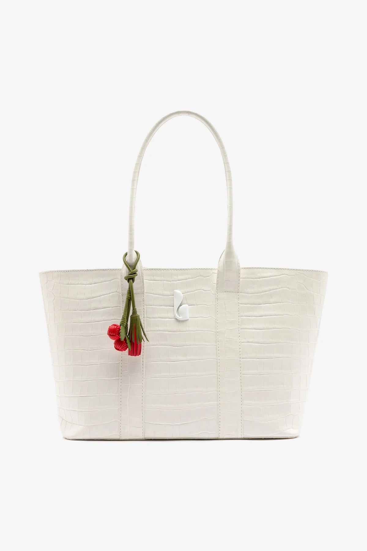 Larroude City Tote Bag White Croco Leather