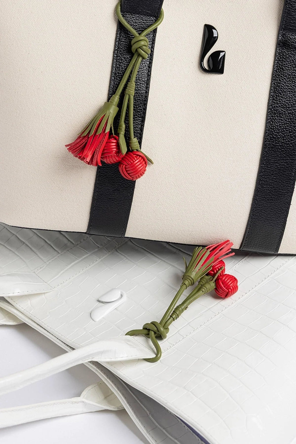 Larroude City Tote Bag White Croco Leather