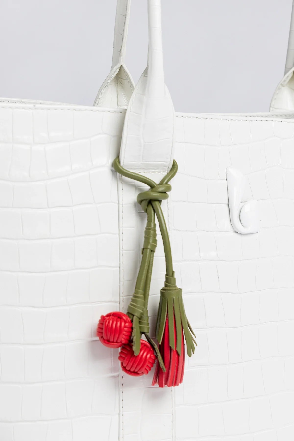 Larroude City Tote Bag White Croco Leather