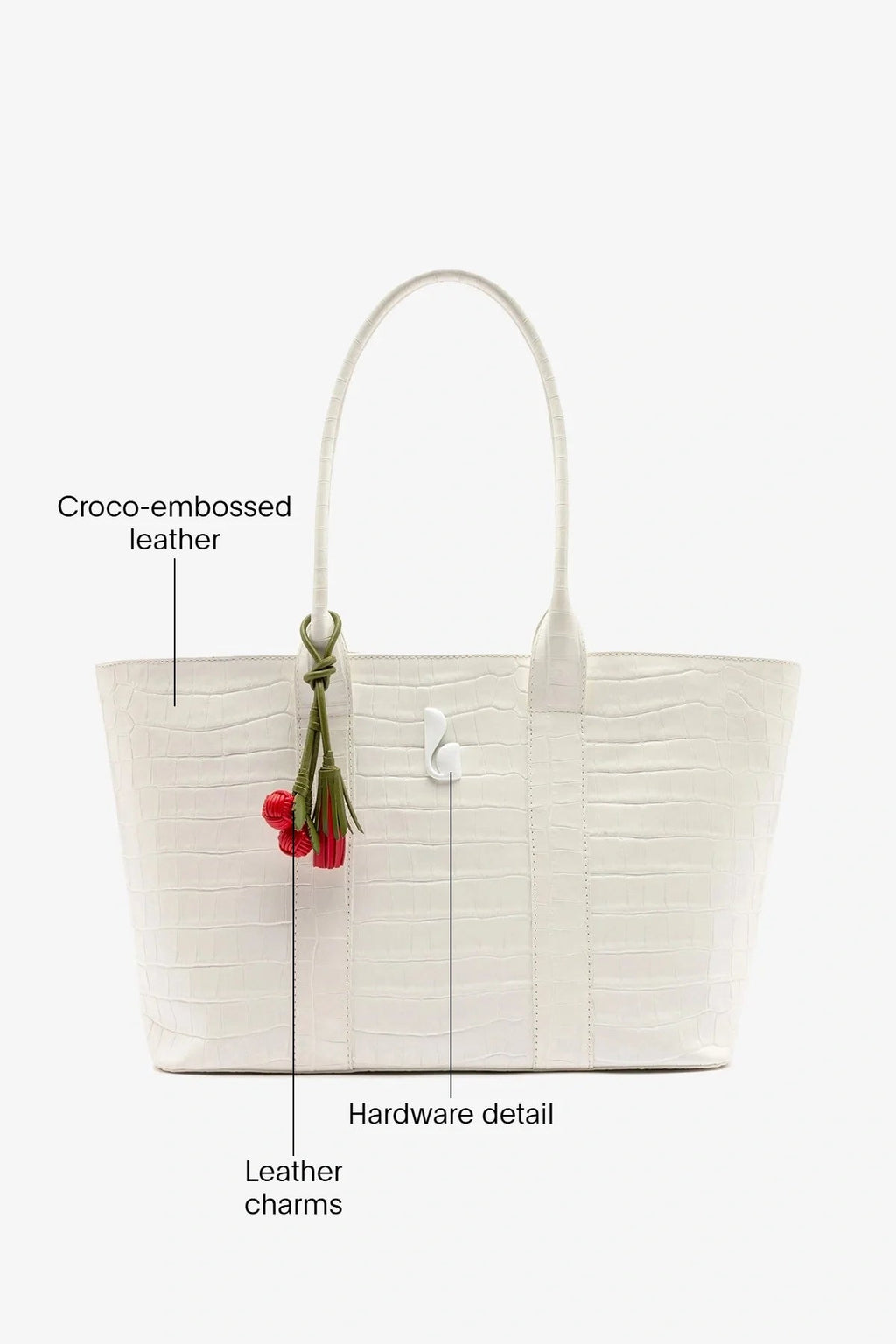 Larroude City Tote Bag White Croco Leather