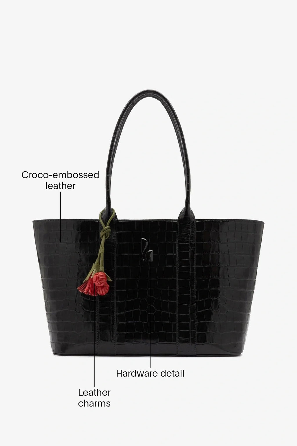 Larroude City Tote Bag Black Croco Leather