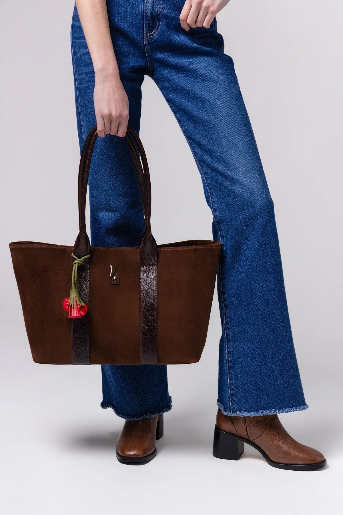 Larroude City Tote Bag Brown Suede