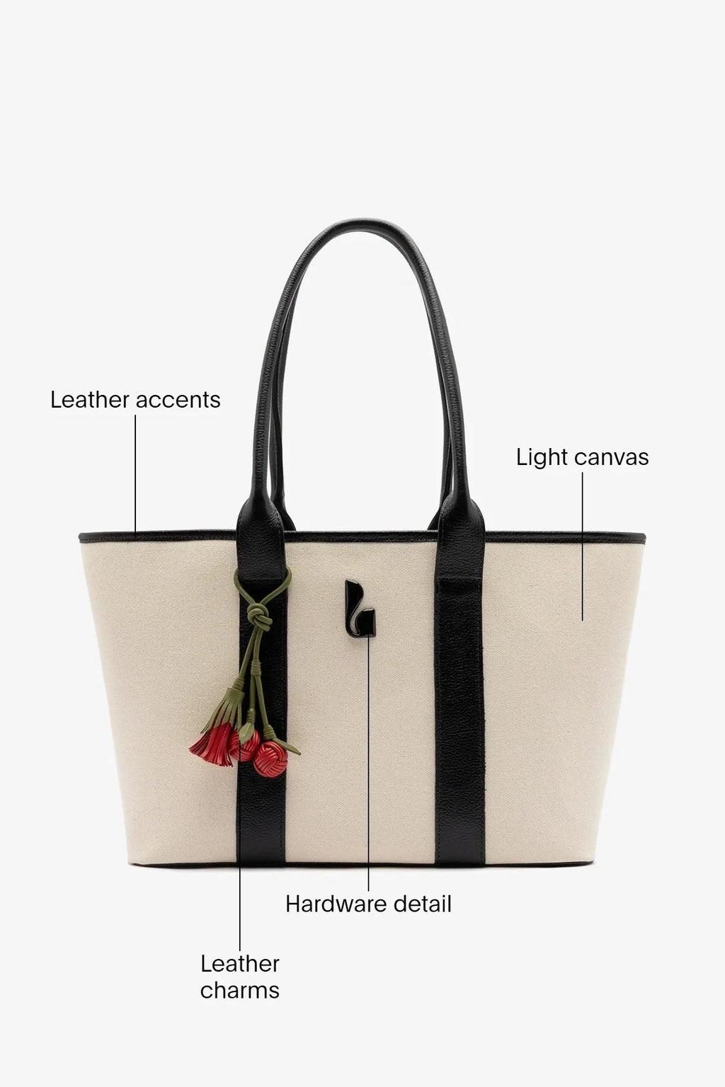 Larroude City Tote Bag Natural Canvas and Black Leather