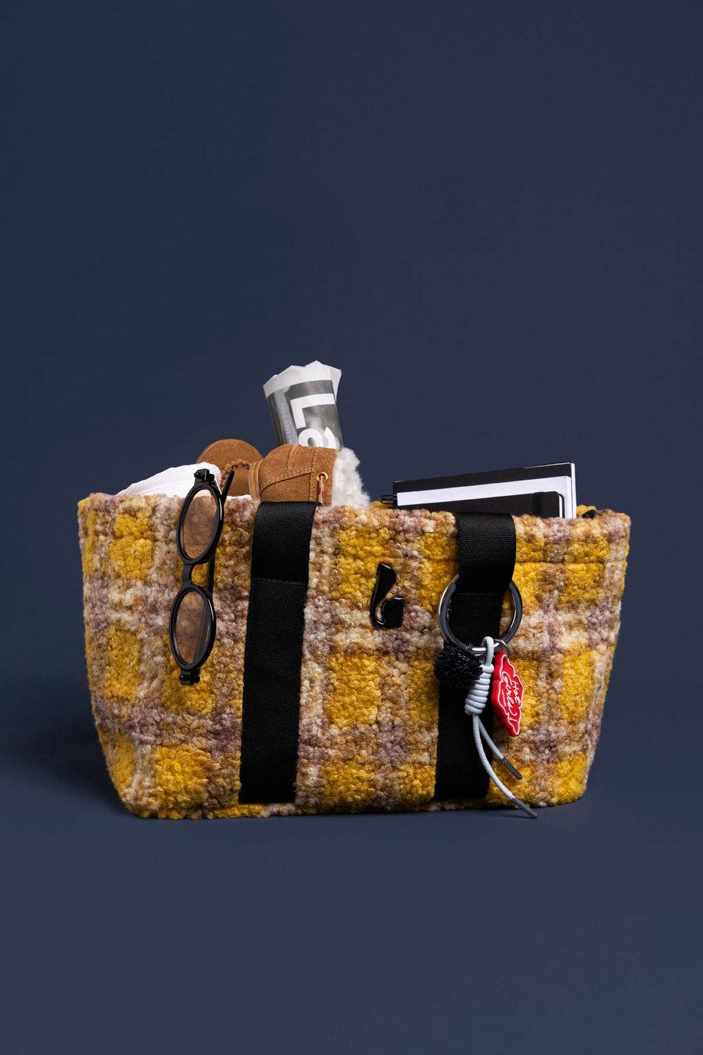 Larroude Americana Tote Bag In Dijon Plaid Fur