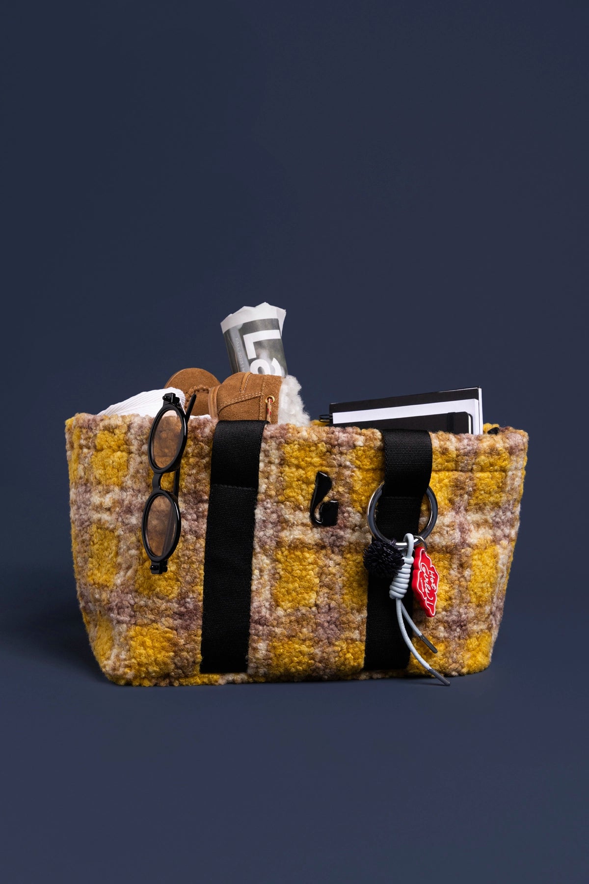 Larroude Americana Tote Bag In Dijon Plaid Fur