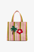 Larroude Poppy Mini Tote Bag In Tulip And Emerald Raffia