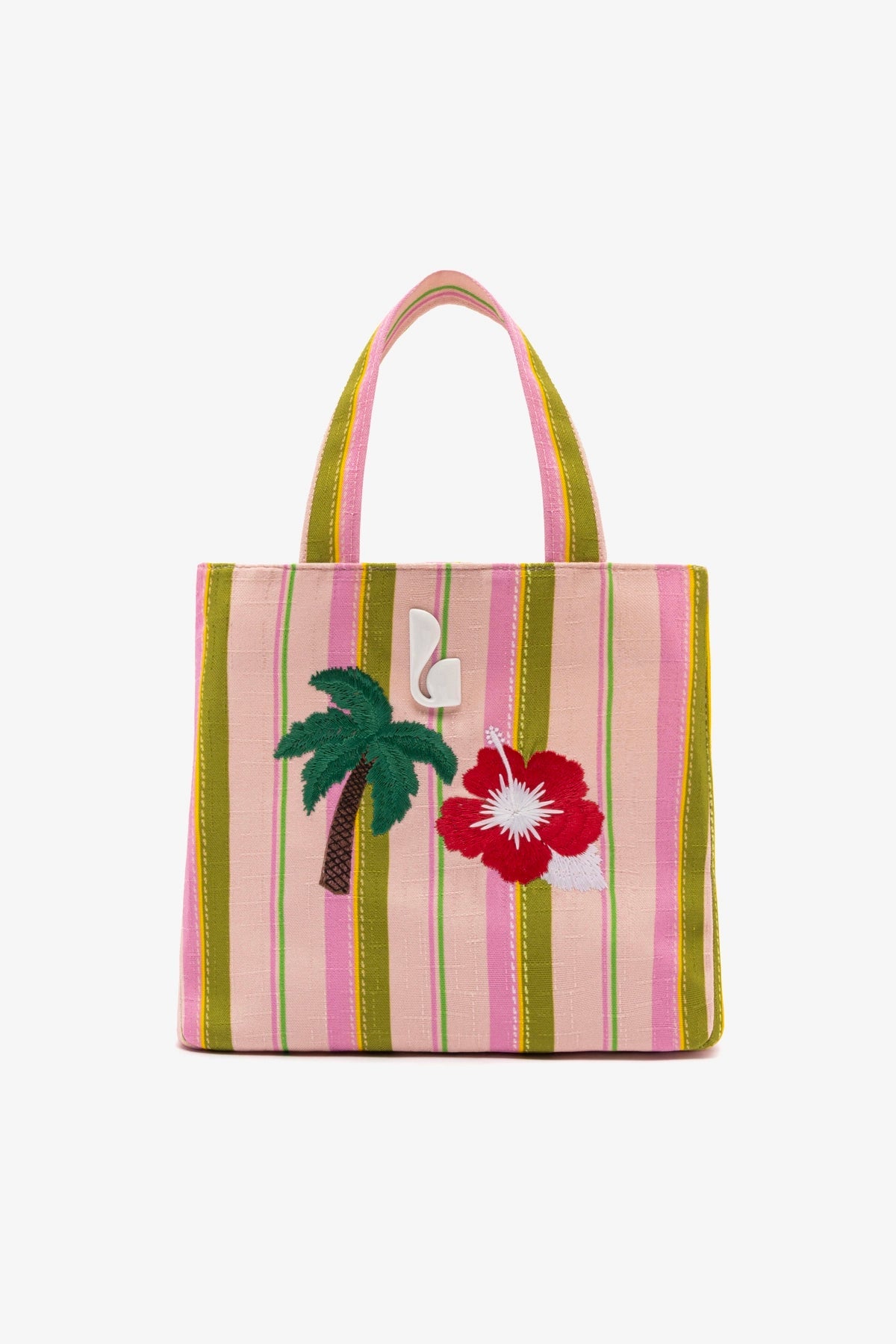 Larroude Poppy Mini Tote Bag In Tulip And Emerald Raffia