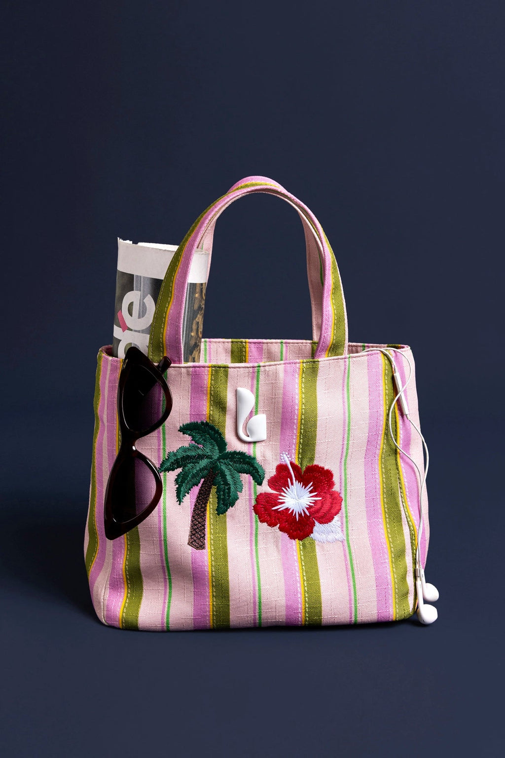 Larroude Poppy Mini Tote Bag In Tulip And Emerald Raffia