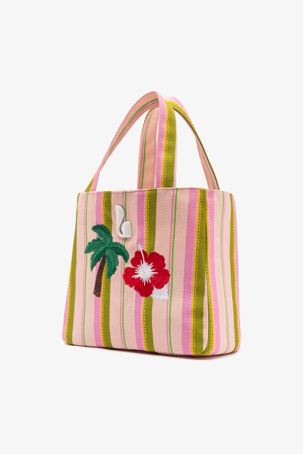 Larroude Poppy Mini Tote Bag In Tulip And Emerald Raffia