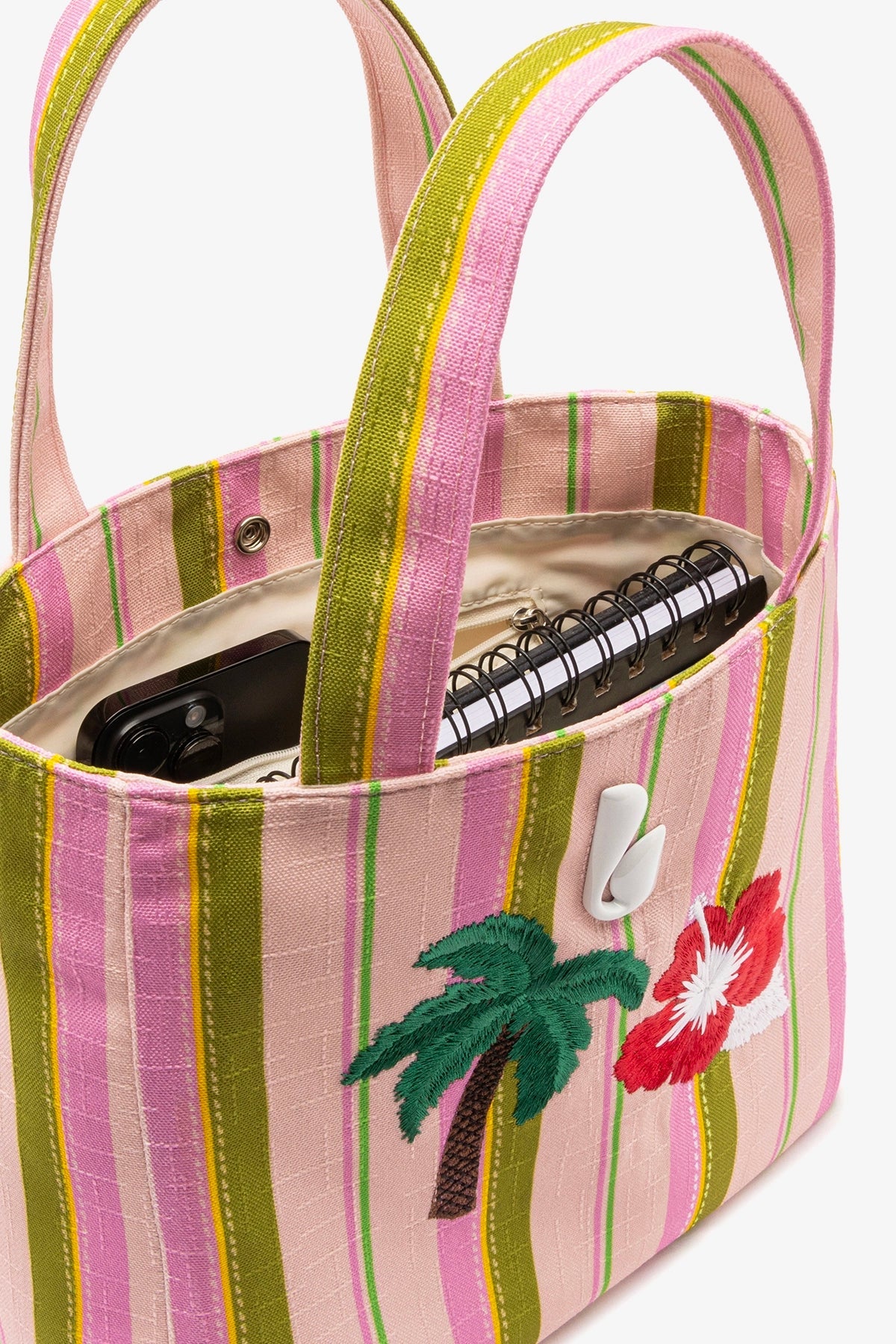 Larroude Poppy Mini Tote Bag In Tulip And Emerald Raffia