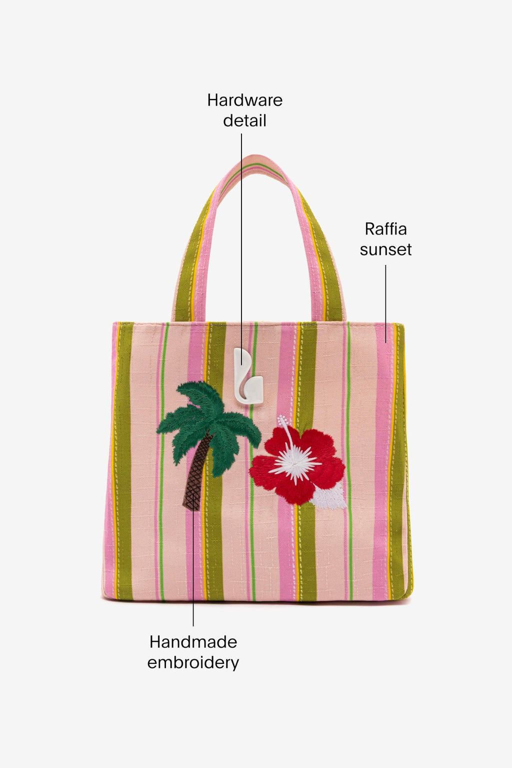 Larroude Poppy Mini Tote Bag In Tulip And Emerald Raffia
