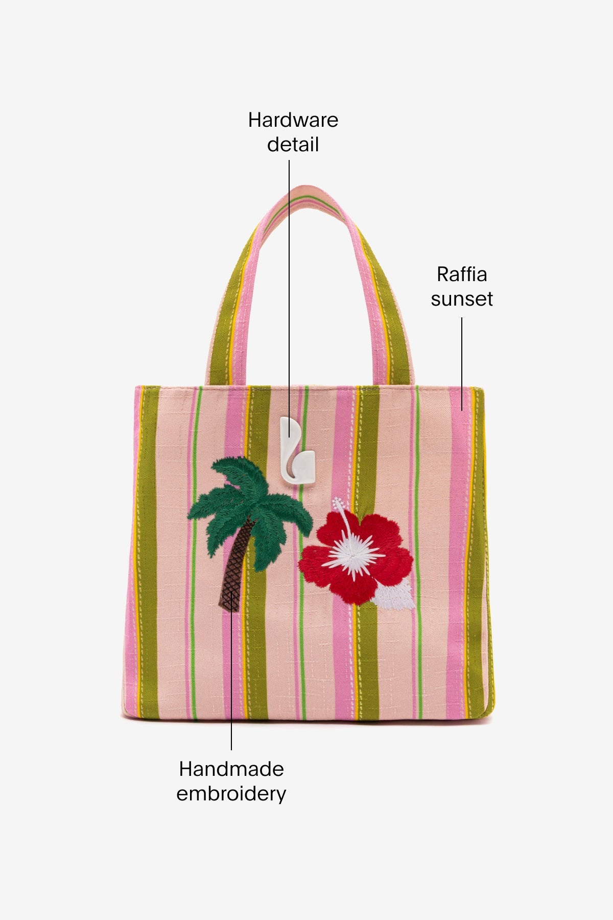 Larroude Poppy Mini Tote Bag In Tulip And Emerald Raffia