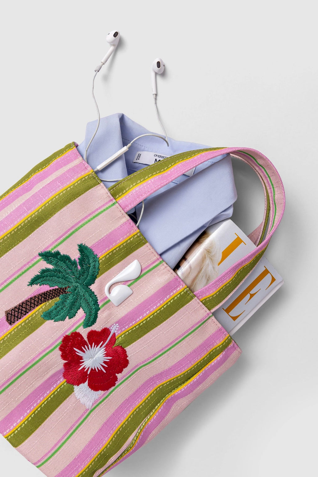 Larroude Poppy Mini Tote Bag In Tulip And Emerald Raffia