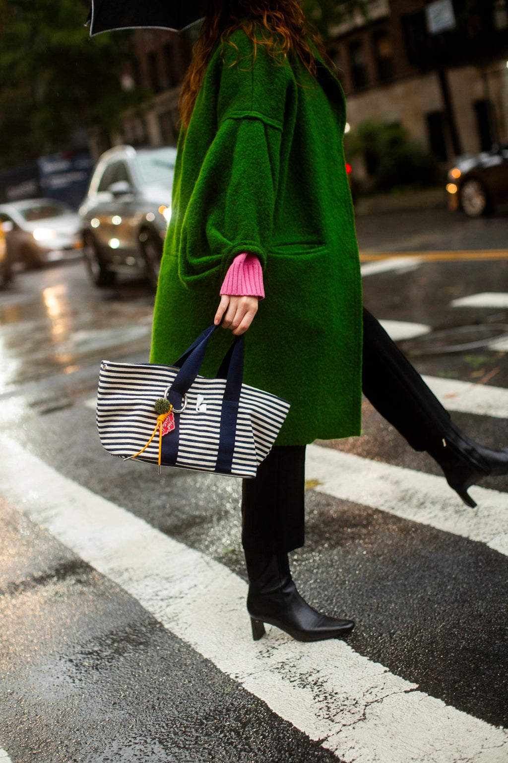 Larroude Americana Tote Bag In Indigo And Natural Awning Stripe