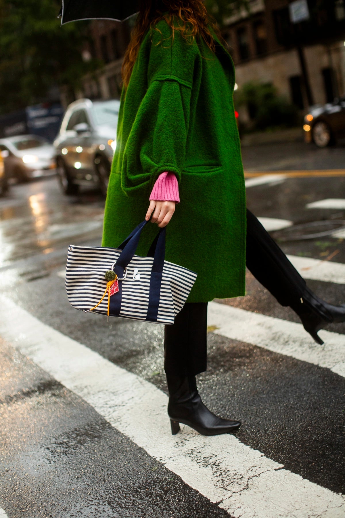 Larroude Americana Tote Bag In Indigo And Natural Awning Stripe