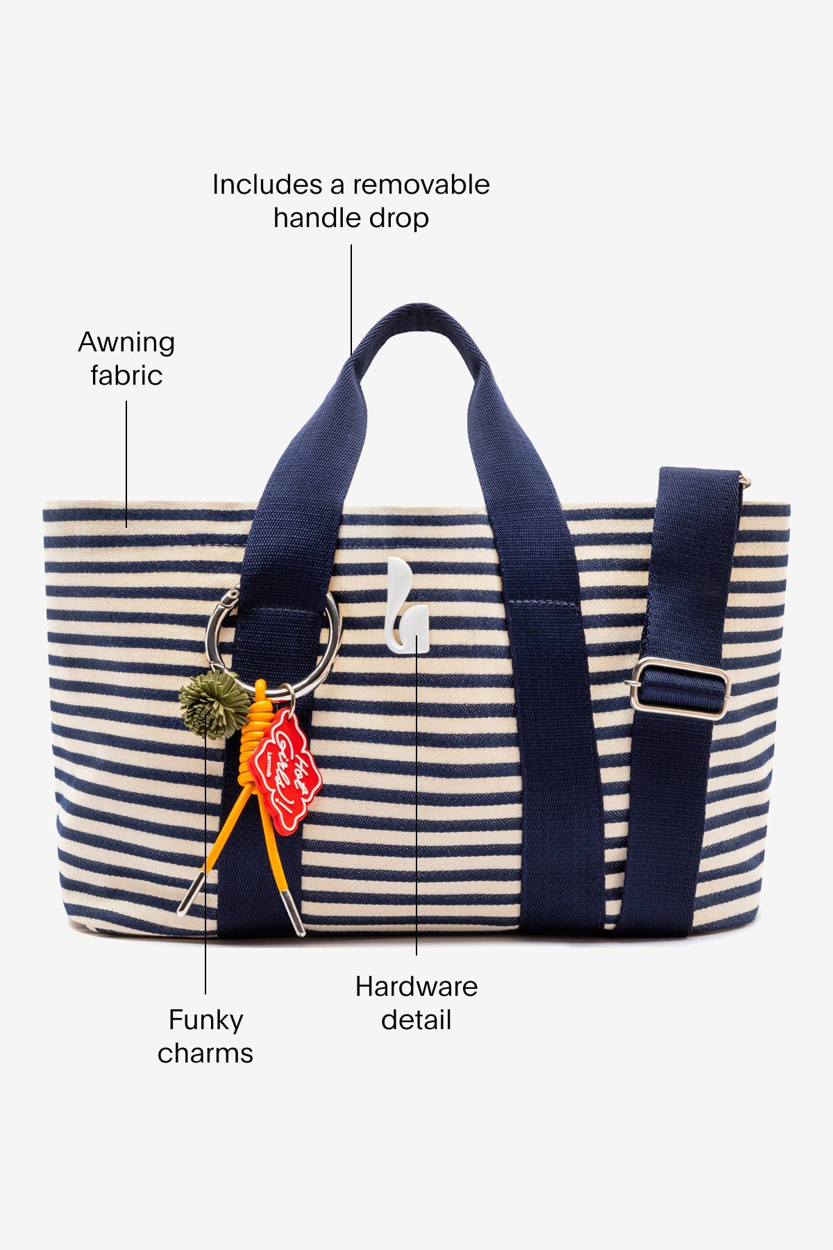 Larroude Americana Tote Bag In Indigo And Natural Awning Stripe