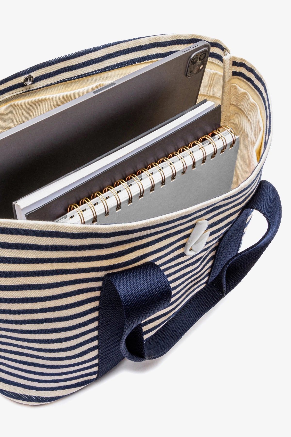 Larroude Americana Tote Bag In Indigo And Natural Awning Stripe