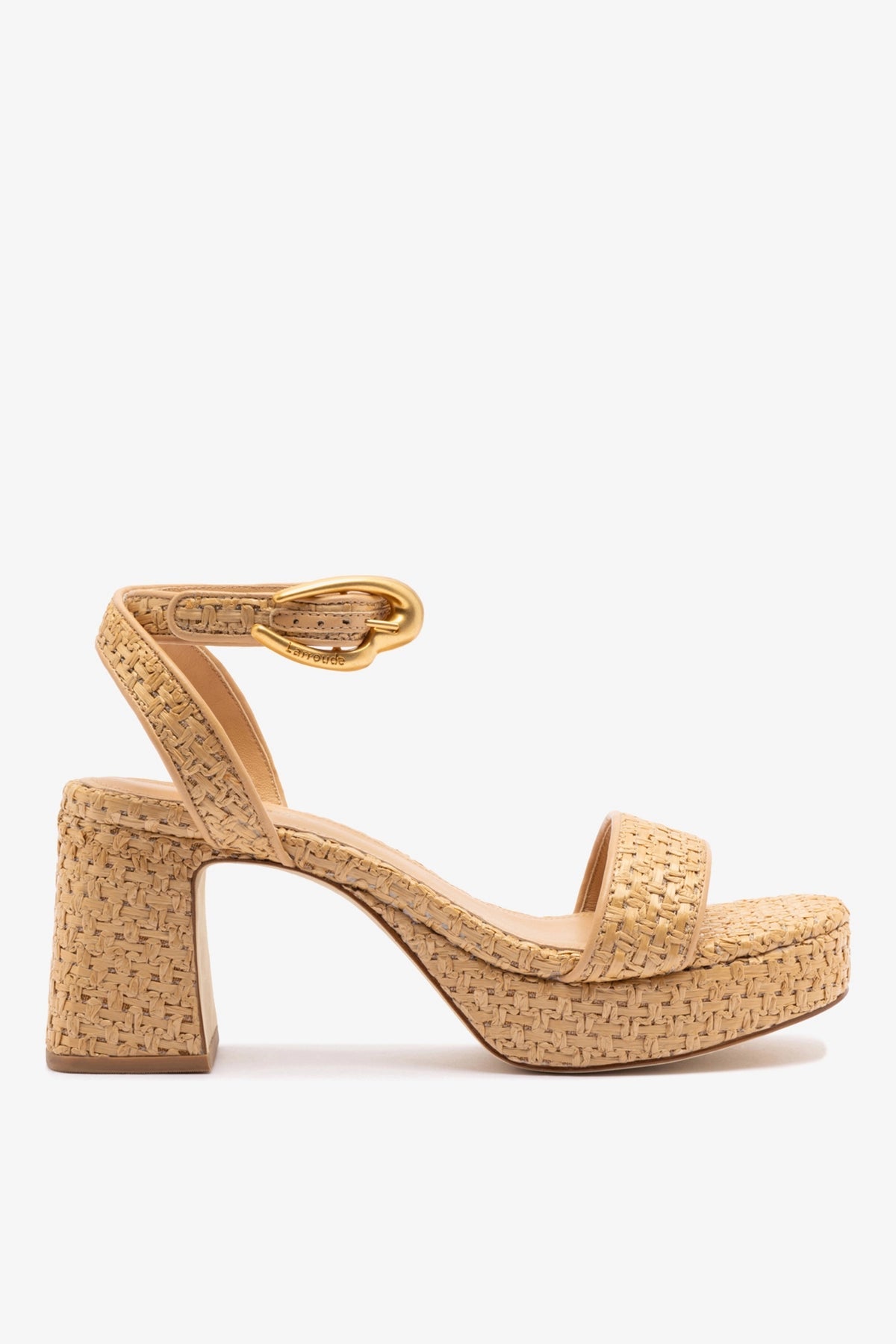 Larroude Dolly Verona Low Sandal In Natural Raffia and Beige Leather