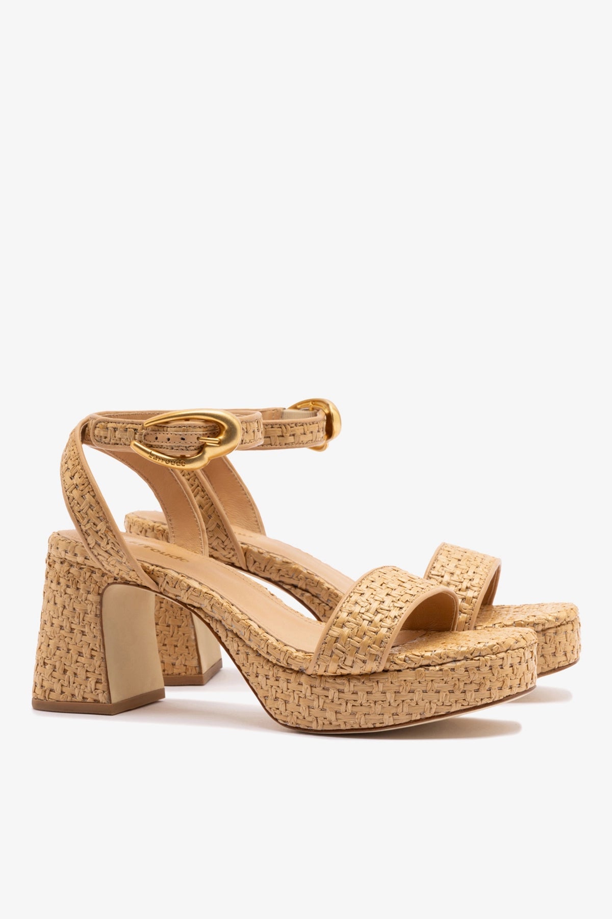 Larroude Dolly Verona Low Sandal In Natural Raffia and Beige Leather