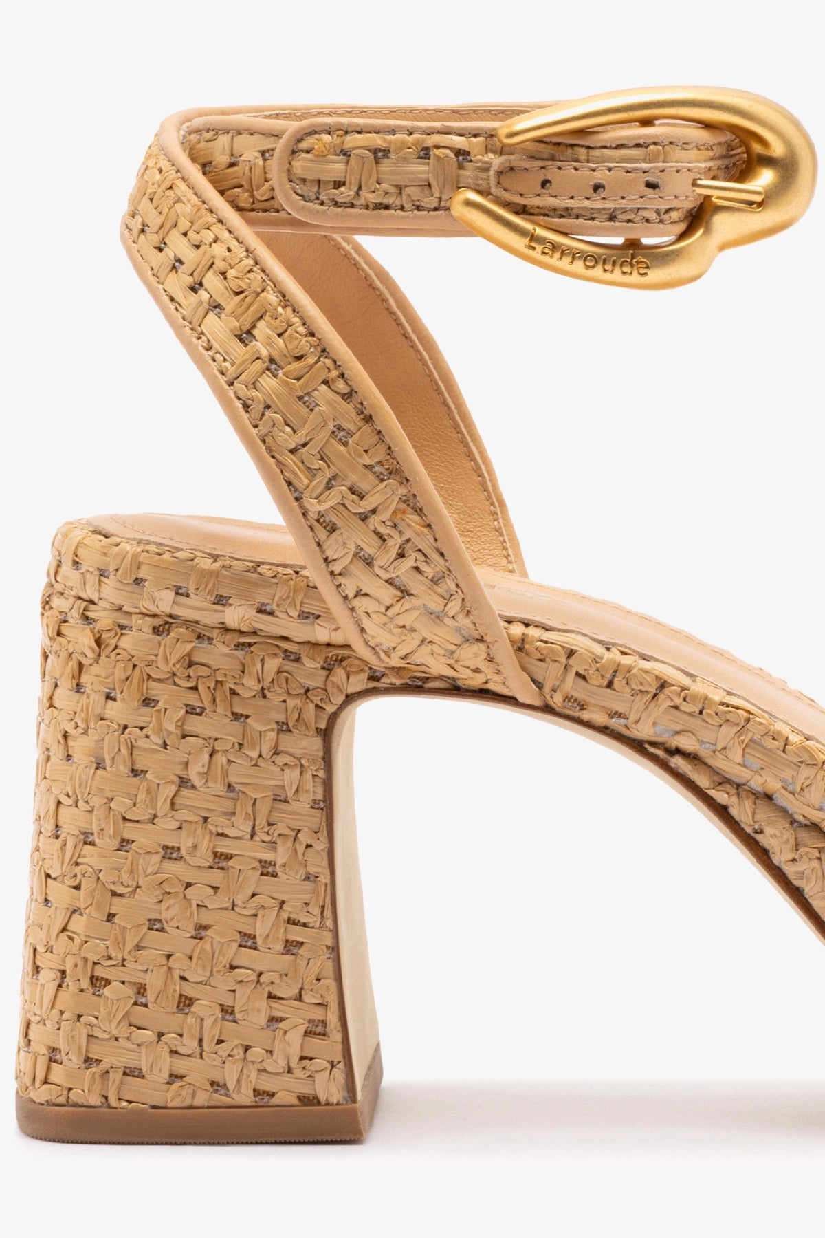 Larroude Dolly Verona Low Sandal In Natural Raffia and Beige Leather