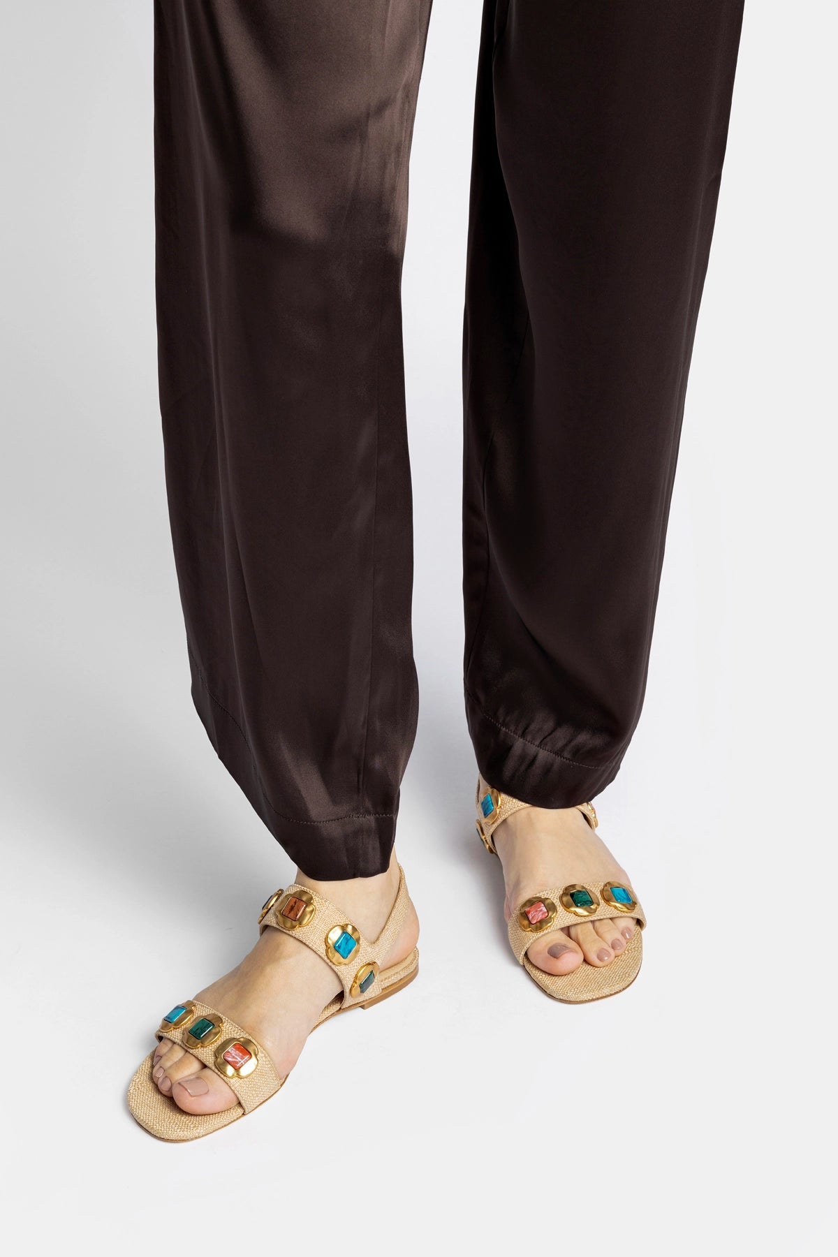Larroude Milan Gioiello Flat In Beige Raffia