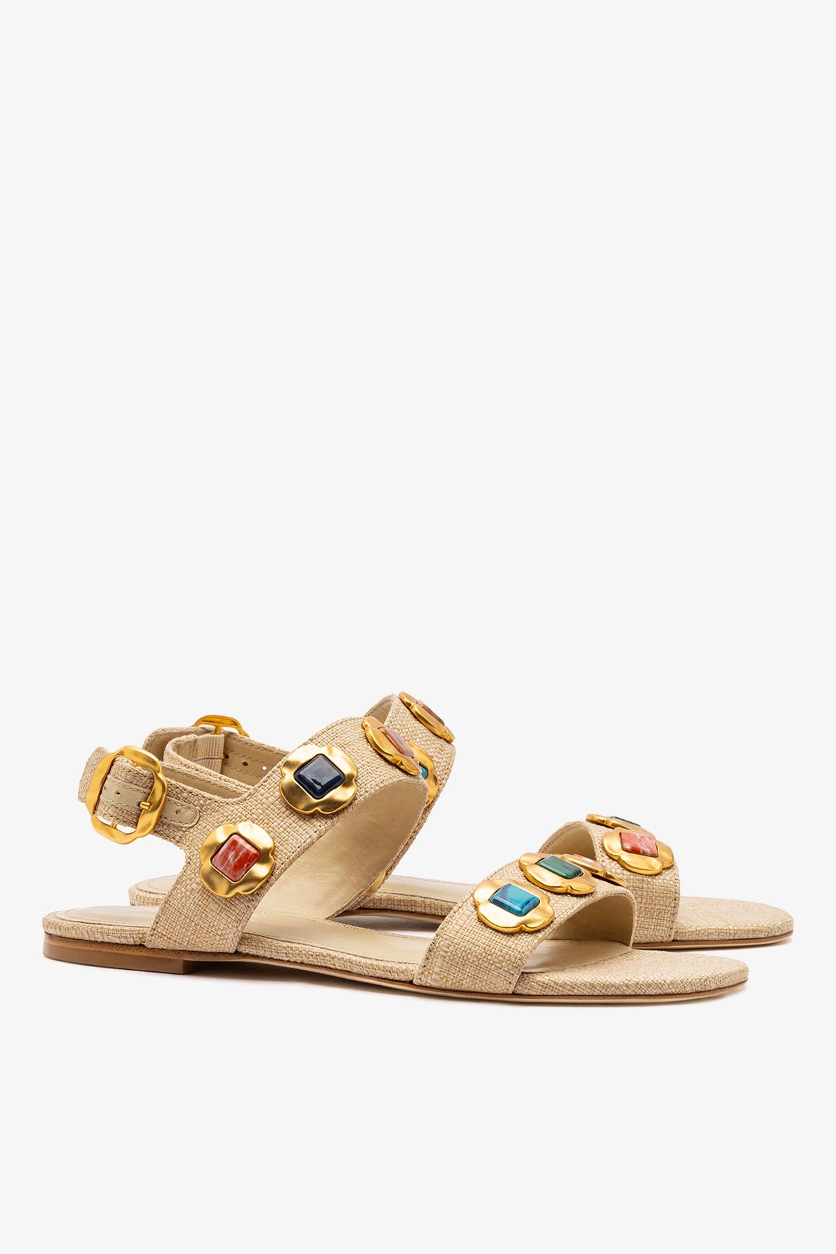 Larroude Milan Gioiello Flat In Beige Raffia