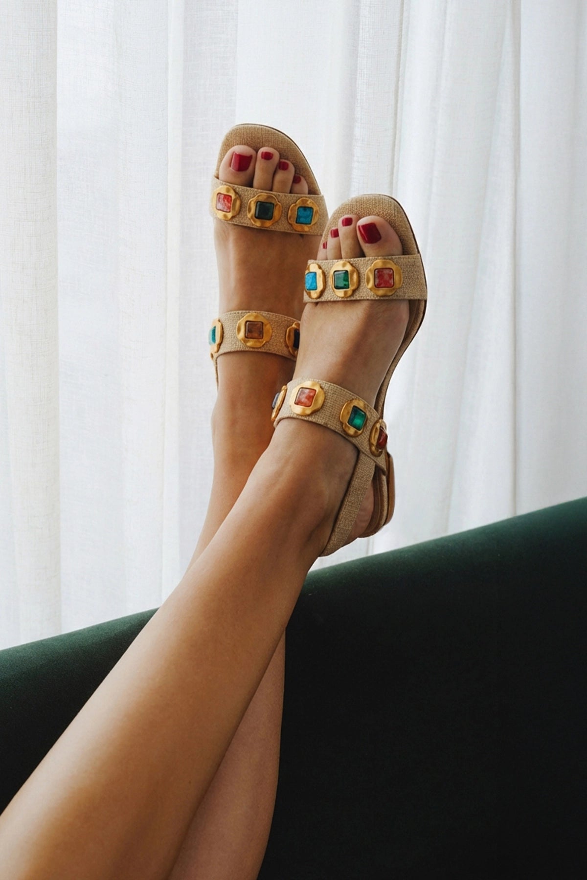 Larroude Milan Gioiello Flat In Beige Raffia