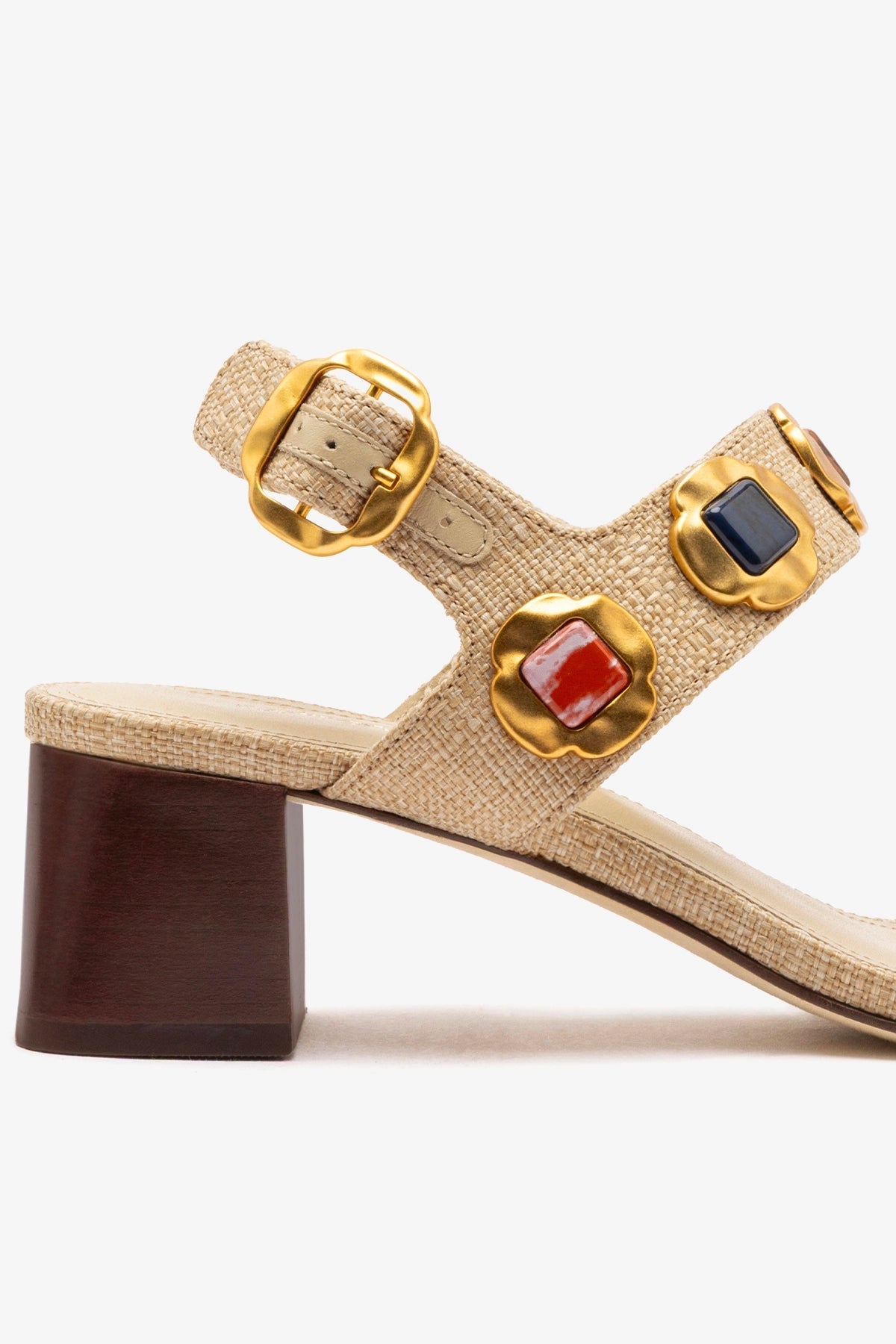 Larroude Milan Gioiello Block Sandal In Beige Raffia