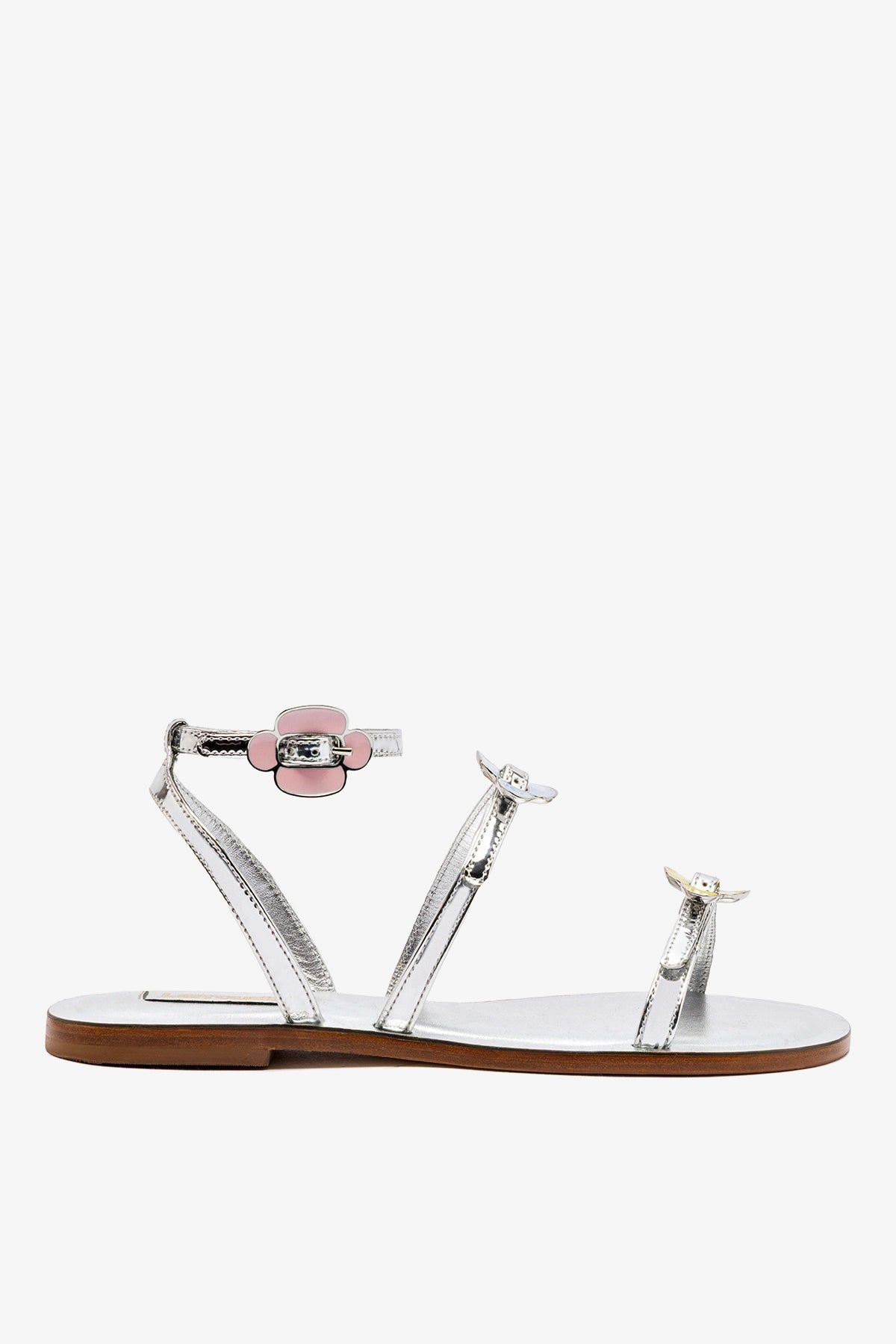 Larroude Tinx Flat Sandal In Silver Specchio