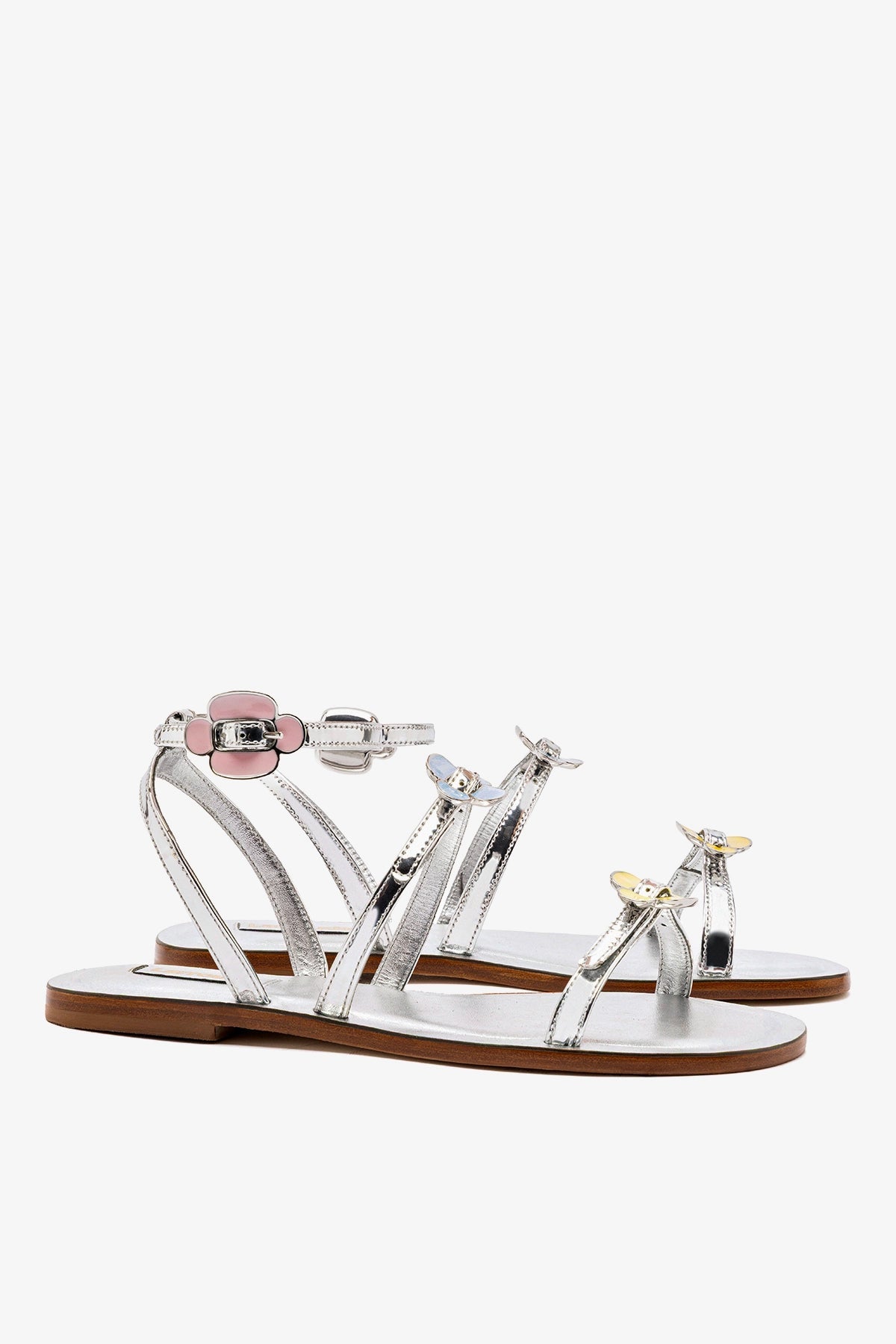 Larroude Tinx Flat Sandal In Silver Specchio