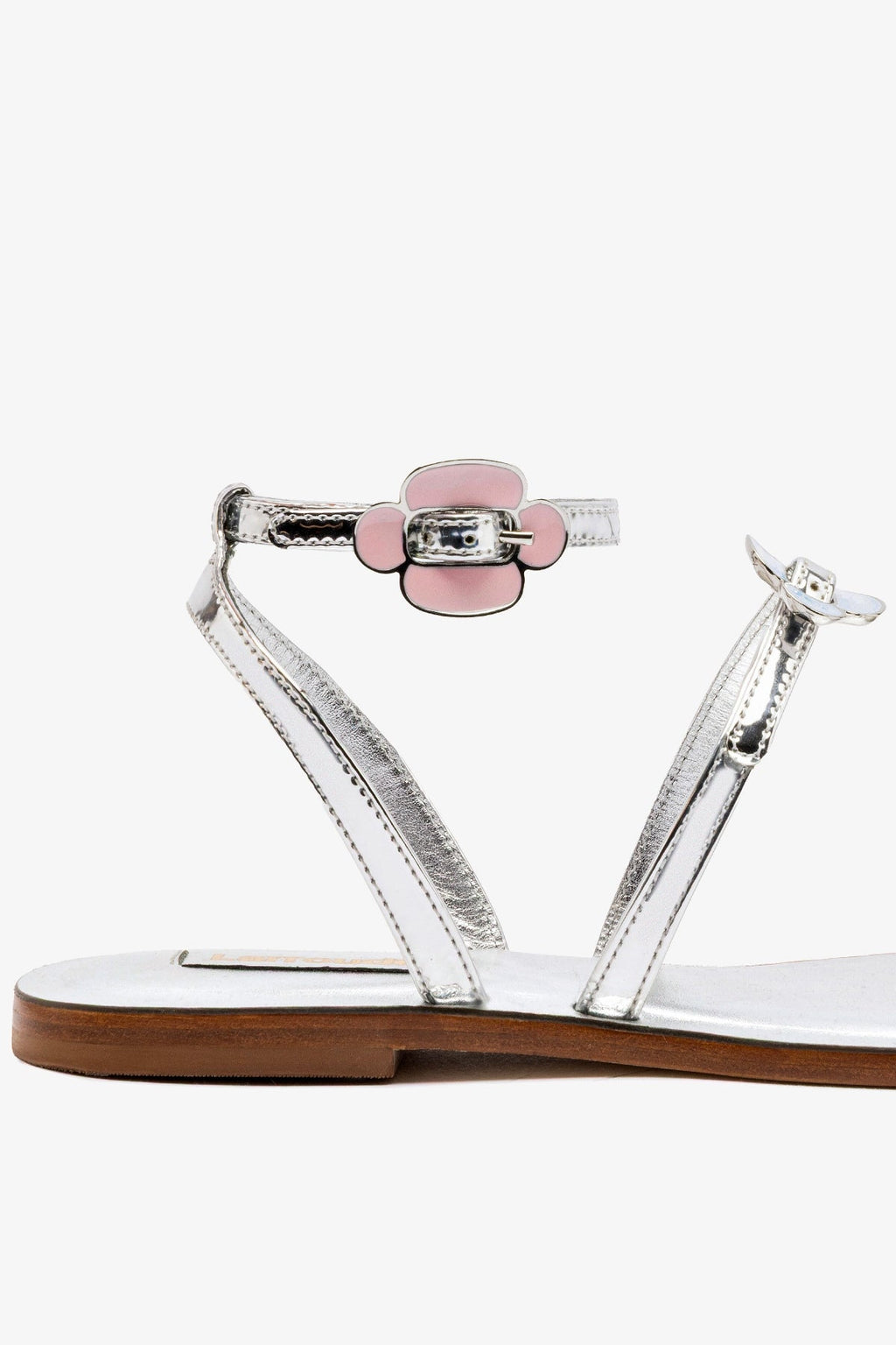 Larroude Tinx Flat Sandal In Silver Specchio