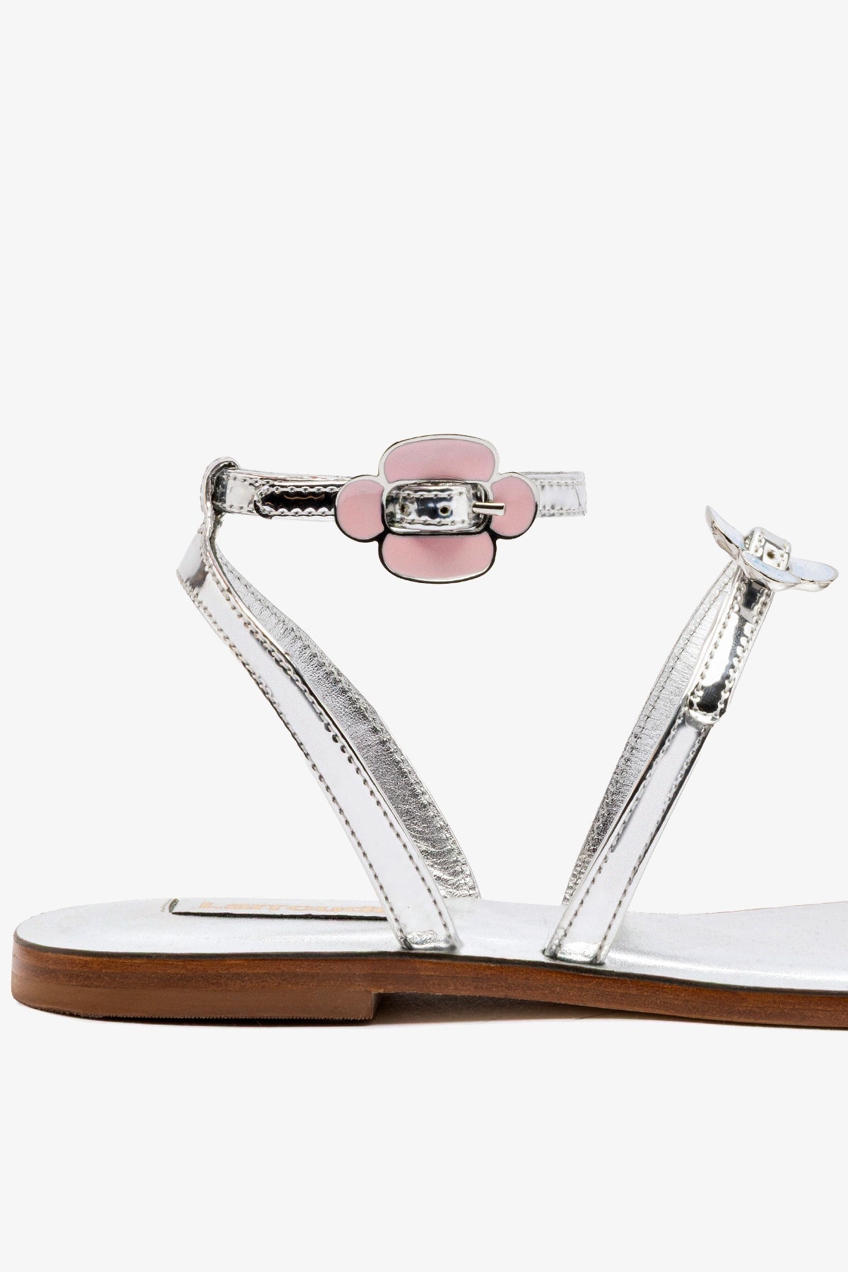Larroude Tinx Flat Sandal In Silver Specchio