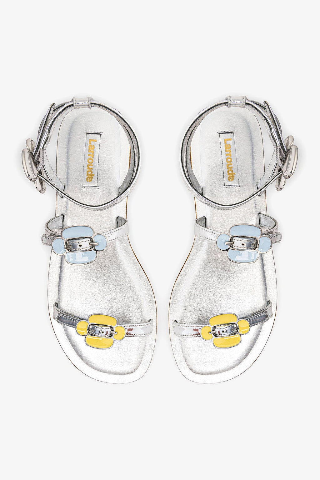 Larroude Tinx Flat Sandal In Silver Specchio