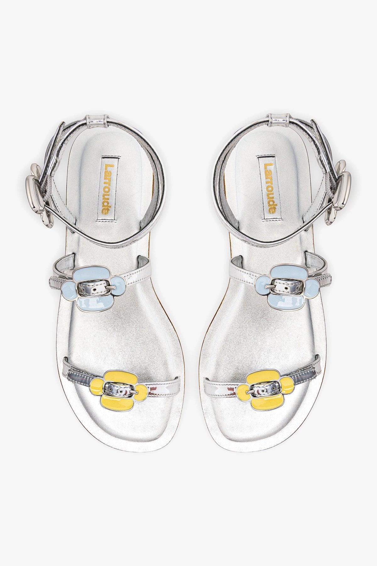 Larroude Tinx Flat Sandal In Silver Specchio