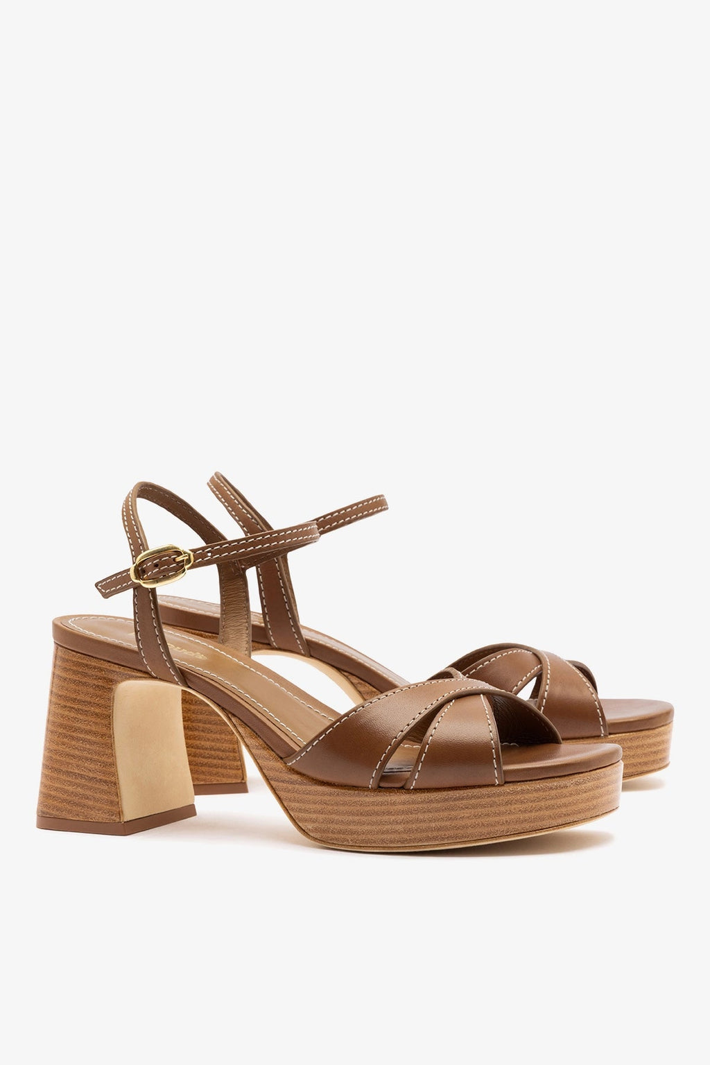 Larroude Bianca Low Sandal Caramel Leather