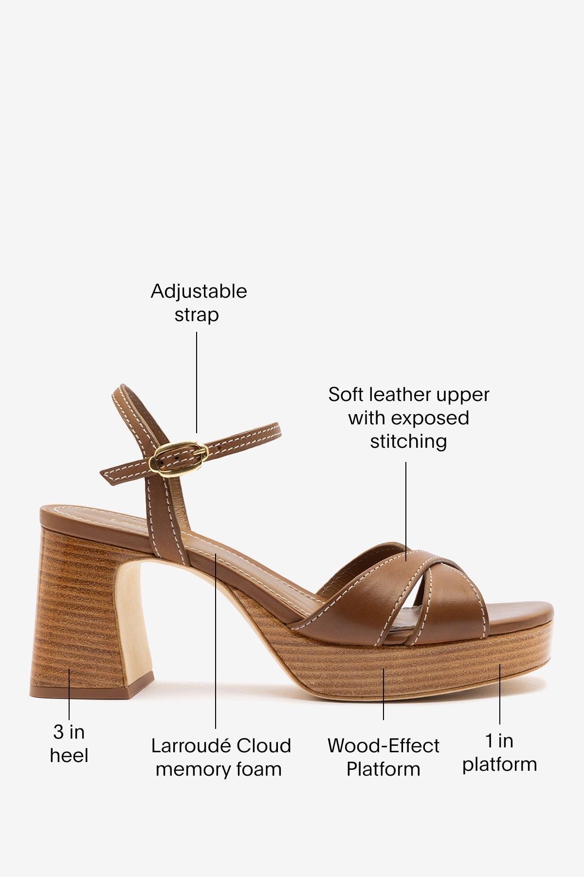 Larroude Bianca Low Sandal Caramel Leather