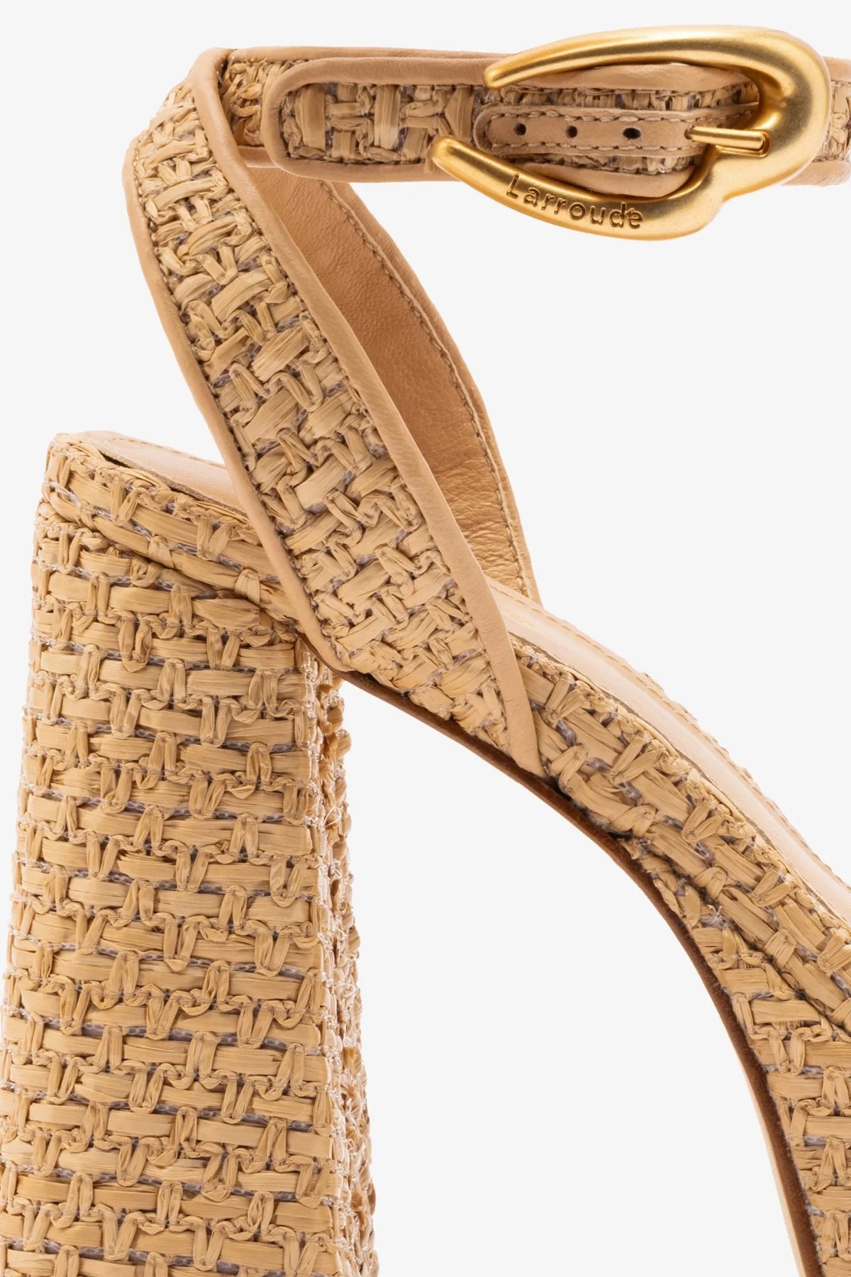 Larroude Dolly Verona Sandal In Beige Leather and Natural Raffia