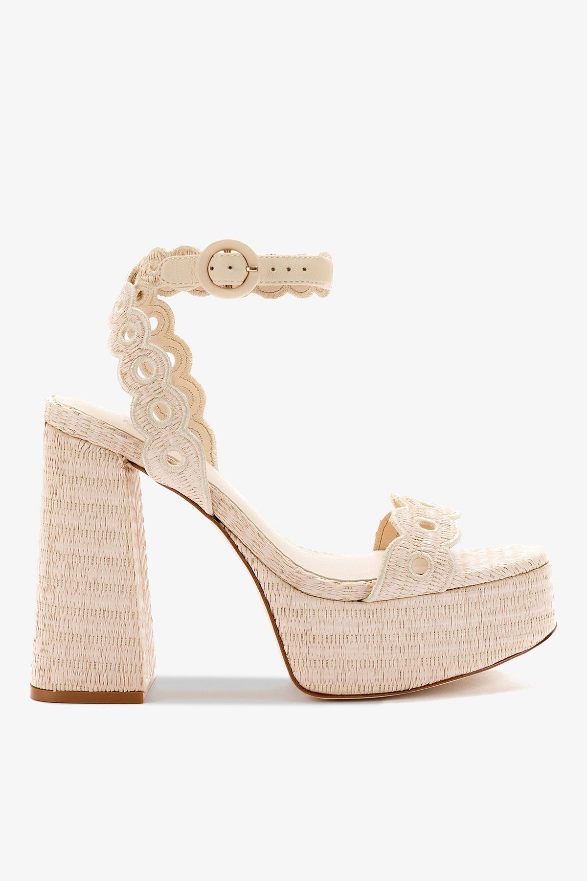 Larroude Dolly Broderie Sandal In Natural Raffia
