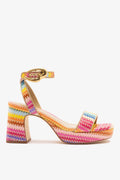 Larroude Dolly Verona Low Sandal In Rainbow Raffia and Beige Leather
