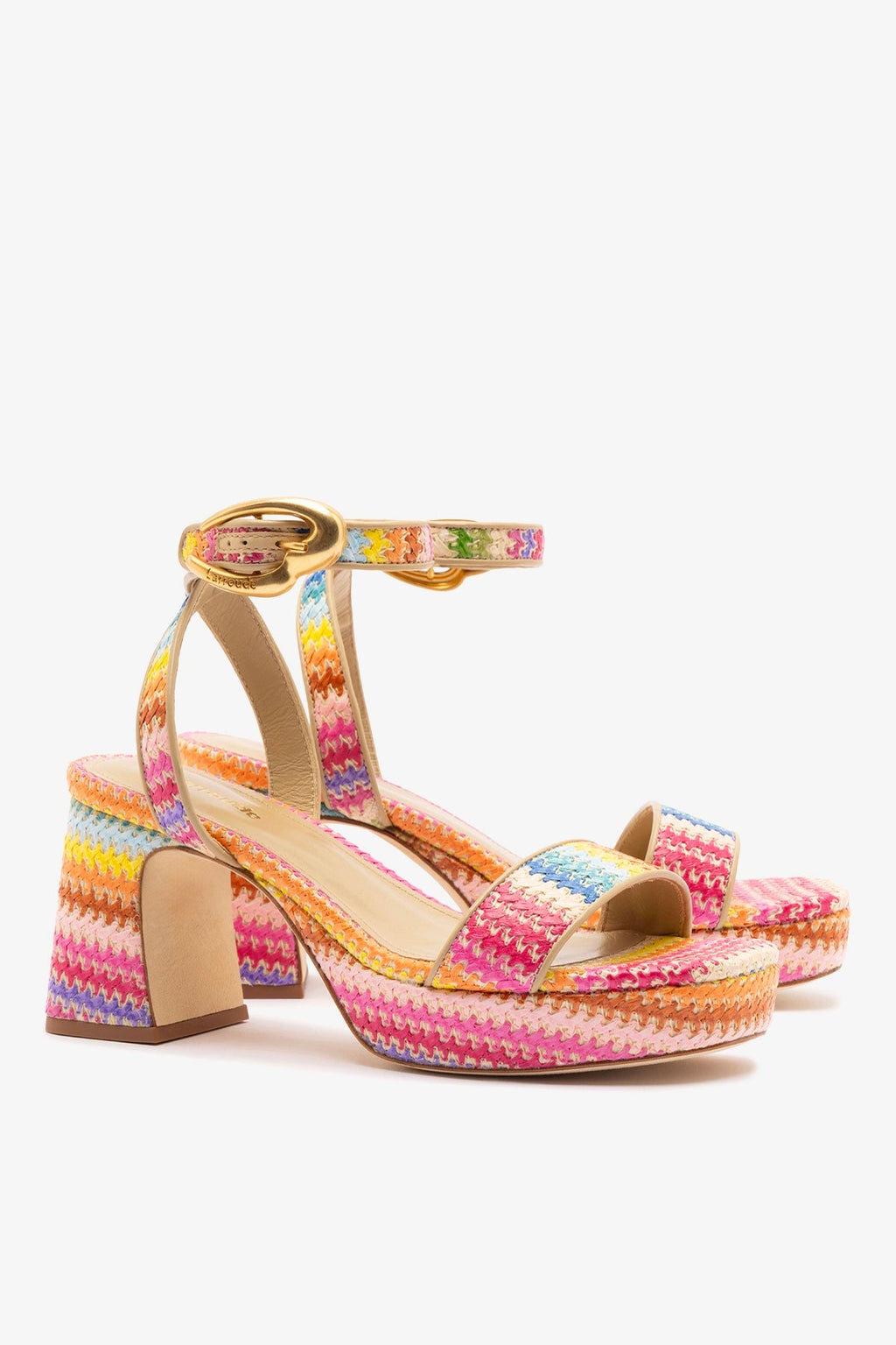 Larroude Dolly Verona Low Sandal In Rainbow Raffia and Beige Leather