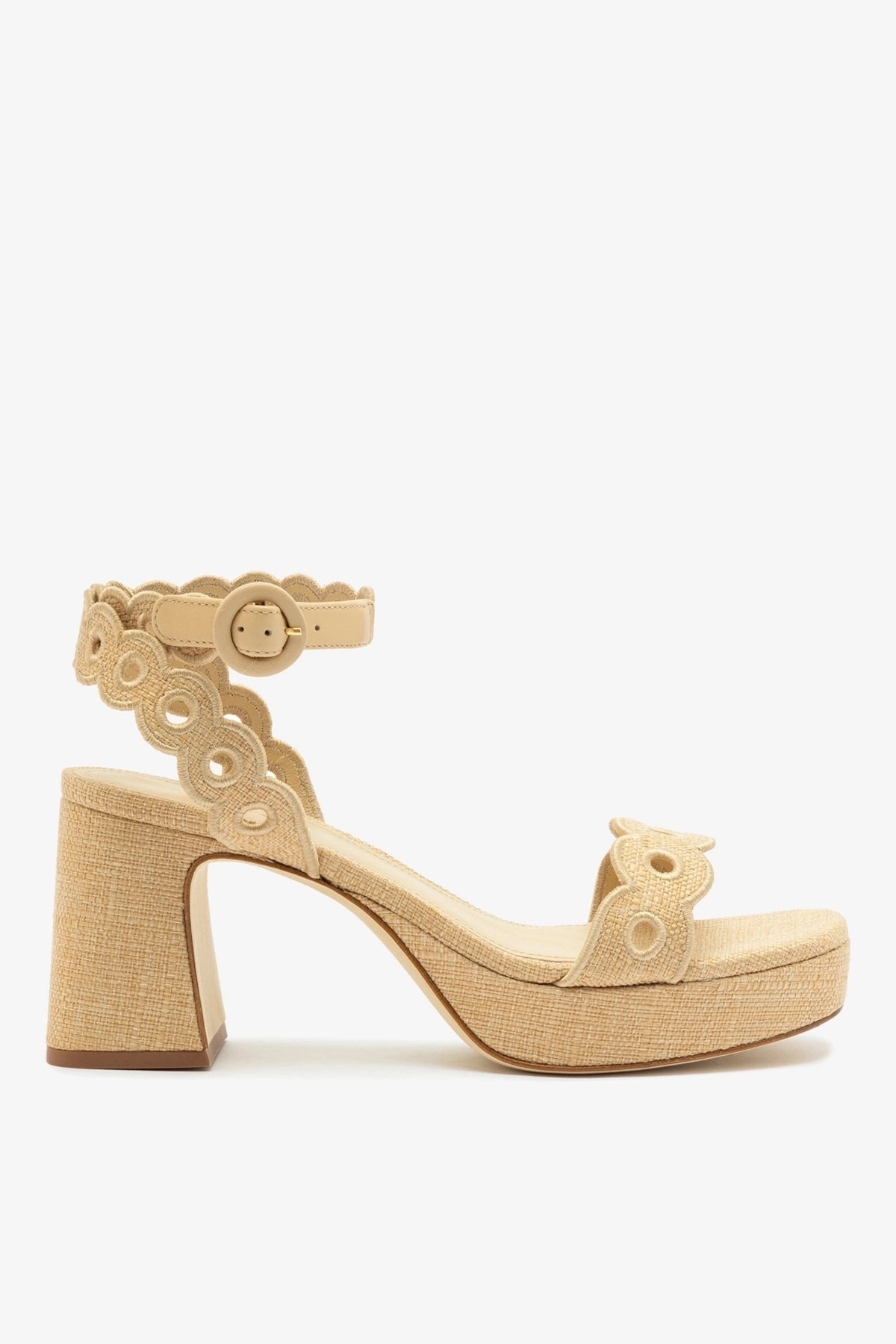 Larroude Dolly Broderie Low Sandal In Beige Raffia