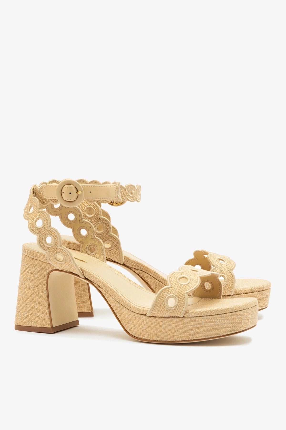 Larroude Dolly Broderie Low Sandal In Beige Raffia
