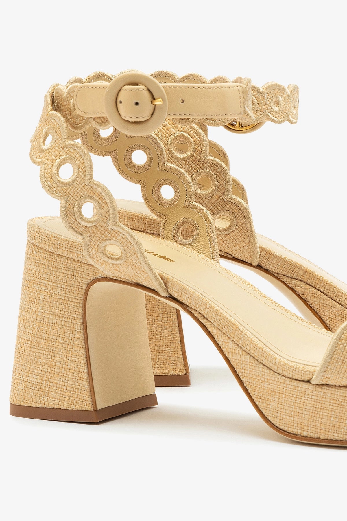 Larroude Dolly Broderie Low Sandal In Beige Raffia